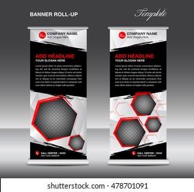 Black Roll up banner template vector, roll up stand, banner design, flyer, advertisement, polygon background, poster