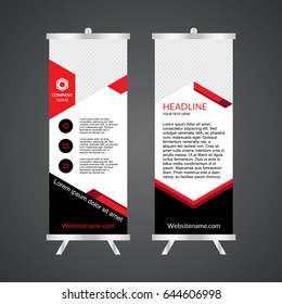 Black Roll up banner template vector, roll up stand, banner design, flyer, advertisement, polygon background, poster