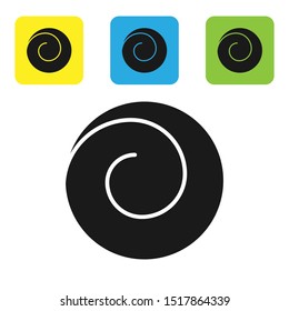 Black Roll bun with cinnamon icon isolated on white background. Bakery products. Set icons colorful square buttons. Vector Illustration