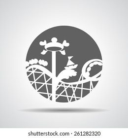 black roller coaster icon or amusement ride icon on a grey background