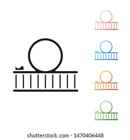 Black Roller coaster icon isolated on white background. Amusement park. Childrens entertainment playground, recreation park. Set icons colorful. Vector Illustration