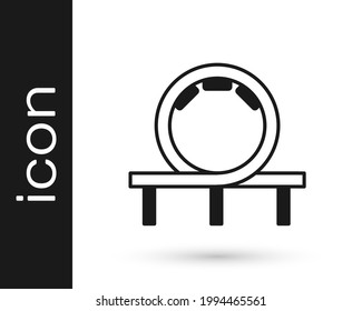 Black Roller coaster icon isolated on white background. Amusement park. Childrens entertainment playground, recreation park.  Vector