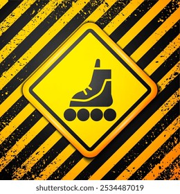 Black Roller skate icon isolated on yellow background. Warning sign. Vector Illustration