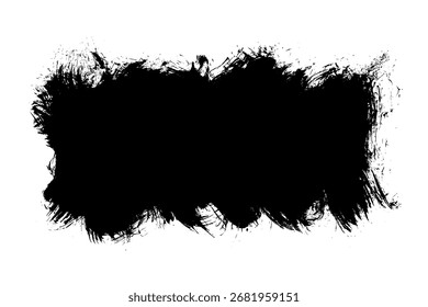 Black roller texture isolated on white background. Ink linocut. Black Friday sale banner background. Grunge brush stroke. Hand-drawn artistic element with textured edges. Vector illustration, EPS 10.