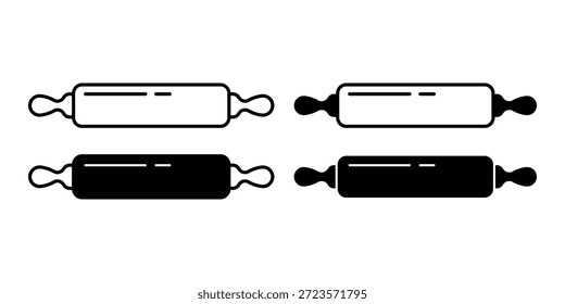 Paquete de icono de rodillo negro que representa herramientas de horneado para la preparación de la masa. Ideal para la marca de panadería, visuales de pastelería y contenido relacionado con la cocina.