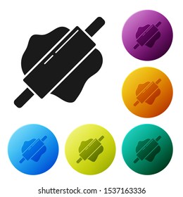 Black Rolling pin icon isolated on white background. Set icons colorful circle buttons. Vector Illustration