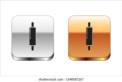 Black Rolling pin icon isolated on white background. Silver-gold square button. Vector Illustration