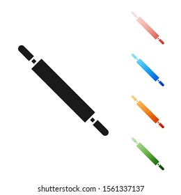 Black Rolling pin icon isolated on white background. Set icons colorful. Vector Illustration