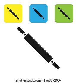 Black Rolling pin icon isolated on white background. Set icons colorful square buttons. Vector Illustration