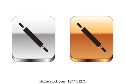 Black Rolling pin icon isolated on white background. Silver-gold square button. Vector Illustration