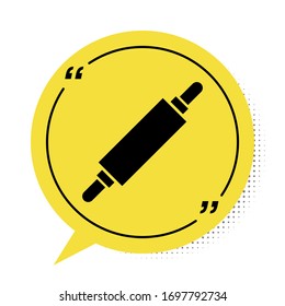 Icono del pasador de rodillo negro aislado en fondo blanco. Símbolo de burbuja de habla amarilla. Ilustración vectorial