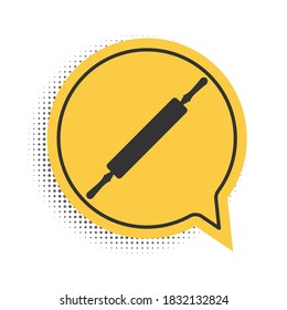 Black Rolling pin icon isolated on white background. Yellow speech bubble symbol. Vector.