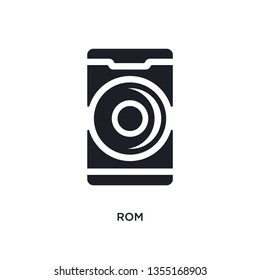 black rom isolated vector icon. simple element illustration from mobile app concept vector icons. rom editable logo symbol design on white background. can be use for web and mobile