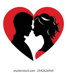 Black Romantic Couple Silhouette behind heart shape white background