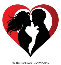 Black Romantic Couple Silhouette behind heart shape white background