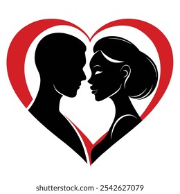 Black Romantic Couple Silhouette behind heart shape white background