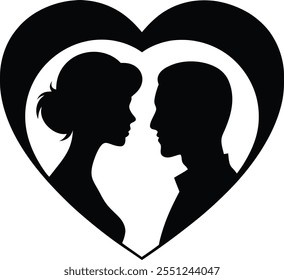 black romantic couple silhouette behind heart sharp 