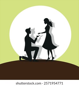 Black romantic couple Silhouette Vector Art .