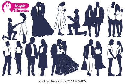 Black Romantic Couple Silhouettes vector