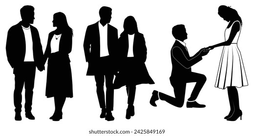 Black Romantic Couple Silhouettes vector