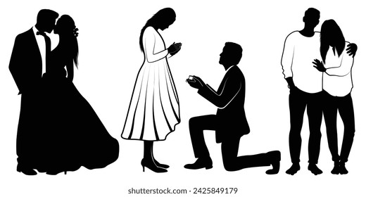 Black Romantic Couple Silhouettes vector