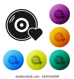 Black Romantic music icon isolated on white background. Valentines day. Set icons colorful circle buttons. Vector Illustration