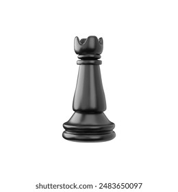 Black rook chess piece 3d plastic style vector illustration. Realistic chessmen icon isolated on white background. Strategy intellectual board gaming volume figurine tower shape