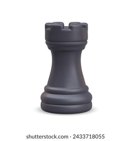 Black rook on white background. Strong figure for strategic board game