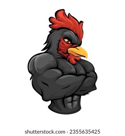Black Rooster Chicken Mascot Character Cartoon illustration Vector