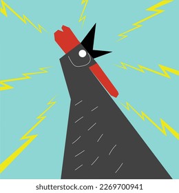 black rooster crowing vector illustration
