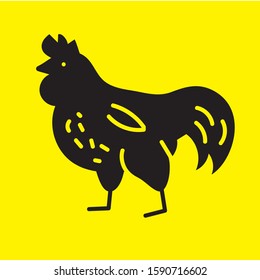 Black rooster in doodle style, hand drawn cock, vector