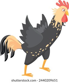 Black rooster icon. Cartoon farm bird character