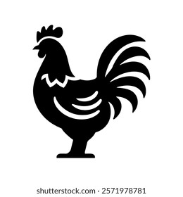 Black rooster logo icon silhouette vector illustration design on white background.