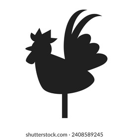 Black Rooster Sign Silhouette, Flat Decoration Illustraiton