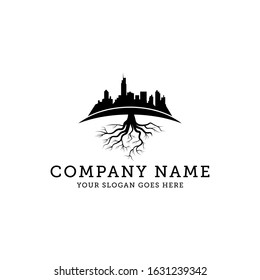 black Root City logo design, building foundation logo vector illustration