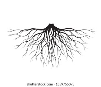 Black Roots Tree. Vector Illustration. Plant in garden.