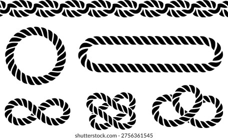 Black Rope Border Circle Oval Infinity Knot and Interlocking Rings White