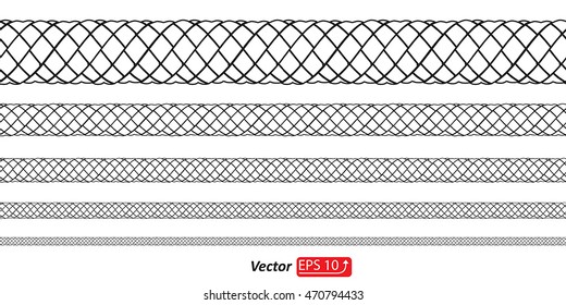 Black Rope border, Set of different thickness ropes, isolated on a white background vector illustration