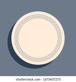 Black Rope frame icon isolated on grey background. Frames from nautical rope. Round marine rope for decoration. Long shadow style. Vector Illustration