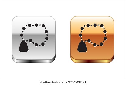 Black Rosary beads religion icon isolated on white background. Silver and gold square buttons. Vector