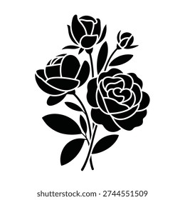 Black Rose Bouquet Silhouette Vector – Elegant Floral Stencil Clipart Design