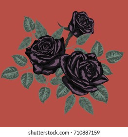 Black rose  for card  design - Vector art - Black roses on red
