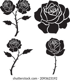 Black Rose Flower Logo Illustration Tattoo Style