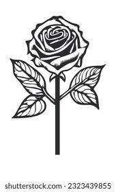 Dibujo vectorial de la silueta de la flor de rosa negra.Escenario floral hermoso elemento de la boda.Diseño de tatuajes en el esténcil.Decoración.Decoración de pegatinas de pared de vinilo.Recorte láser de perdigones.Logo del salón de belleza.