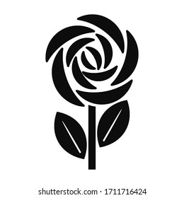 A black rose flower vector flat style icon illustration isolated on white background