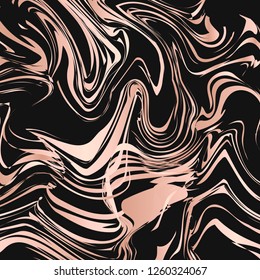 Black and rose gold marble texture abstract background. Liquid flow effect backdrop. Watercolor stains painting. Marbling surface vector illustration. Easy to edit template for your design projects.