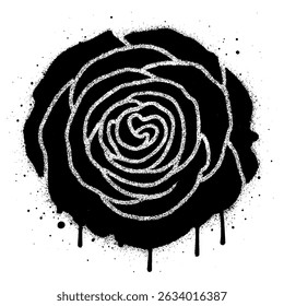 Black Rose Graffiti Stencil with Spray Paint Texture on White Background.