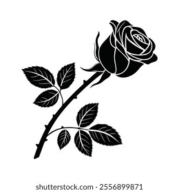 Black rose icon. Flower silhouette