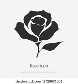 Black rose icon silhouette. Vector logo of a flower. Illustration front view isolated on white background.