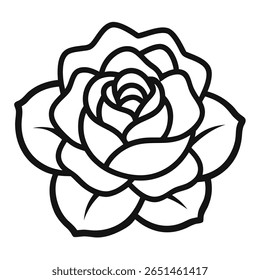 Black rose. Japan black rose. Rose line art vector.